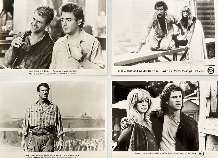 Set of 4 Press Photos - Stills from Films 'Air America' & 'Bird on a Wire' - Mel Gibson, Robert Downey Jr., Goldie Hawn