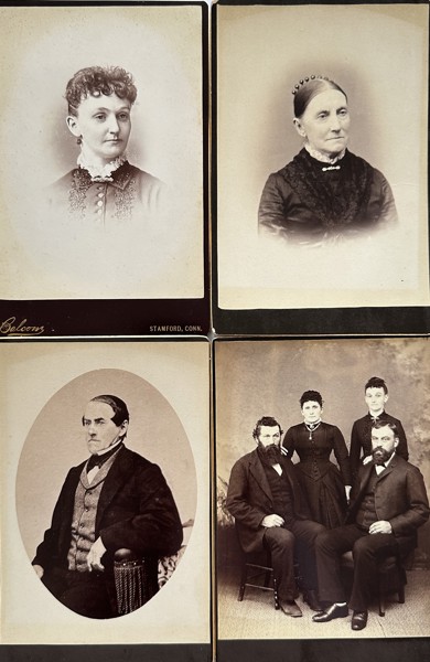 Set of 4 Cabinet Cards - Balconi - Hendricks Studio - Portrait of Different Persons - Stamford, Connecticut - 19th Century