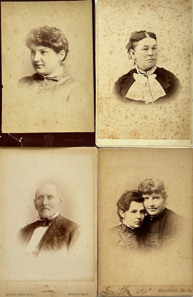 Set of 4 Cabinet Cards - Bracy, Diehl & Co - J. A. Ball - Smith - Portraits of Men and Women - Marshall, Detroit, Michigan, Lansing, Albion - 19th Century