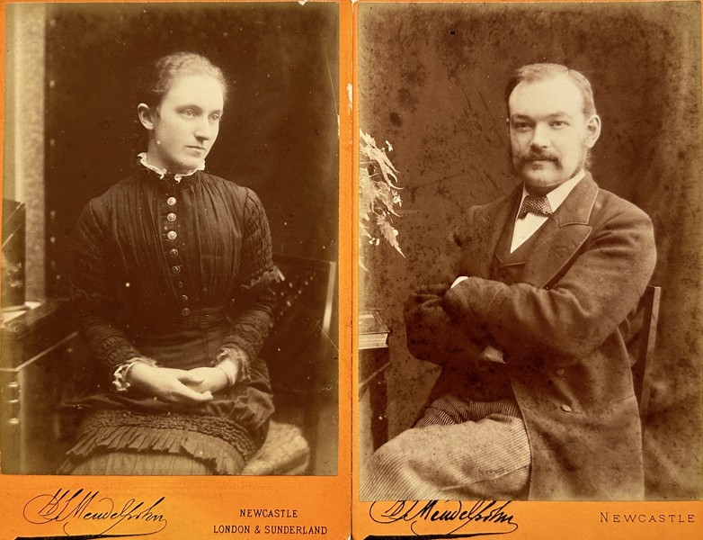 Set of 2 Cabinet Cards - Hayman Seleg Mendelssohn - Portraits of Man and Woman - Newcastle upon Tyne, England - 19th Century