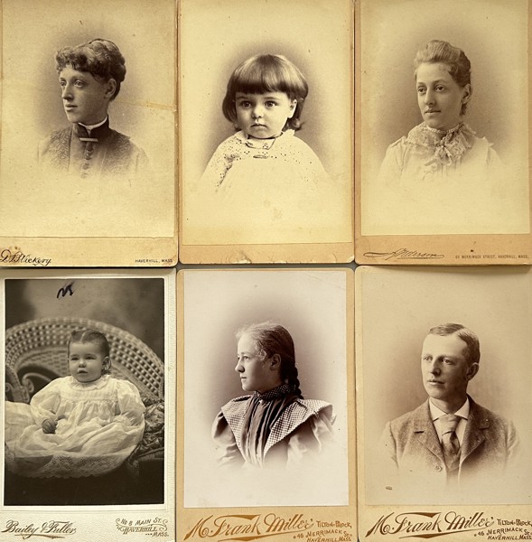 Set of 6 Cabinet Cards - George H. Leck, Bailey Fuller, M. Frank Miller - Portraits of Children & Adults - Haverhill, Lawrence, Massachusetts, USA - 1860s-1880s