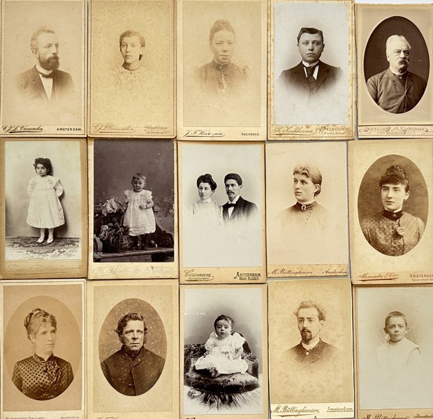 Set of 15 Carte de Visite - Atelier Vermeulen, R. Kerkhoven, Alexandre & Cie, M. Buttinghausen, Max Cosman - Portraits of People - Amsterdam, Netherlands - 19th Century