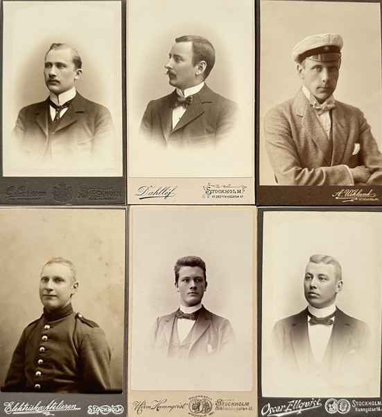 Set of 6 Carte de Visite - A. Wiklund, Oscar Ellqvist, Hamnqvist  - Portraits of Younf Men - Stockholm, Sweden - 1860s-1900s