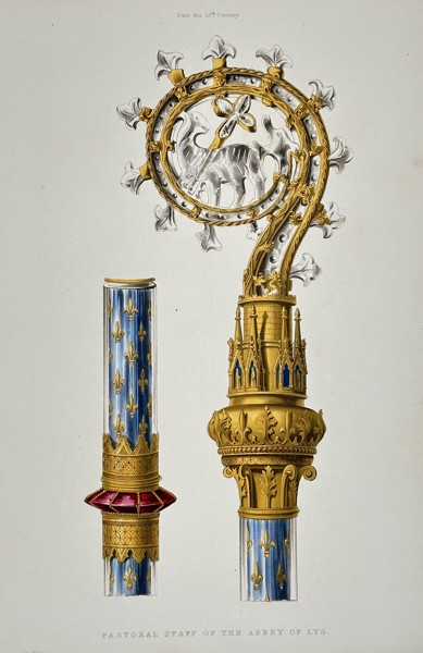 Henry Shaw (1800–1873) – Pastoral Staff of the Abbey of Lys – Hand-colored engraving (1843)