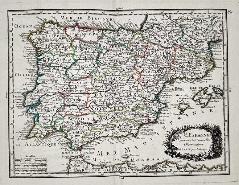 Georges-Louis Le Rouge (1712–1790) – Map of Spain and Portugal – Hand-colored engraving (1750)