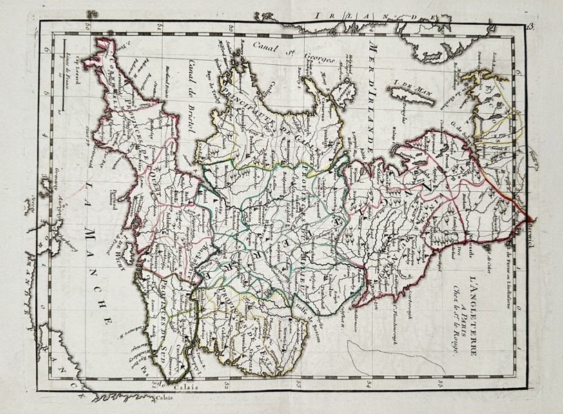 Georges-Louis Le Rouge (1712–1790) – Map of England and Wales – Hand-colored engraving (1750)