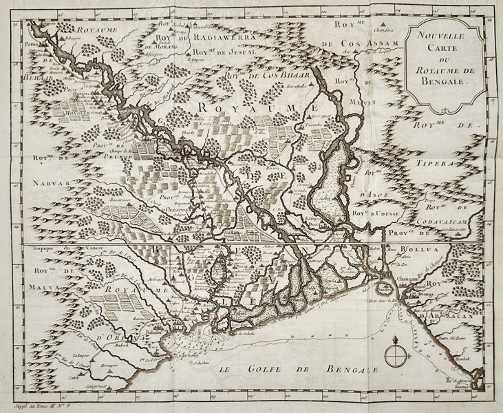 Jacques Nicolas Bellin (1703–1772) – Map of the Kingdom of Bengal – Copper engraving (1750)