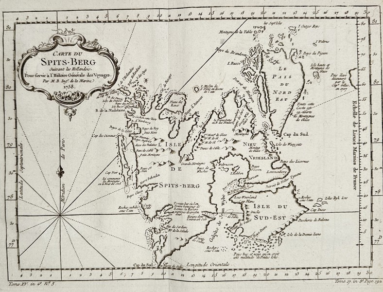 Abbé Prévost (1697–1763) – Map of Spitsbergen (Arctic) – Copper engraving (1758)