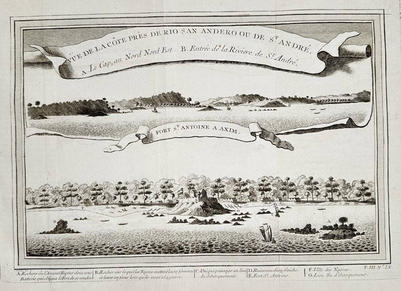 Abbé Prévost (1697–1763) – Topographical View of the Coast of Rio San Ander (North-North East Cape) – Copper engraving (1750)