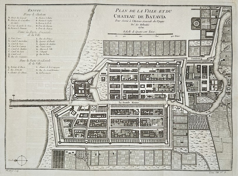 Abbé Prévost (1697–1763) – Map of the Town and Castle of Batavia (Jakarta) – Copper engraving (1758)
