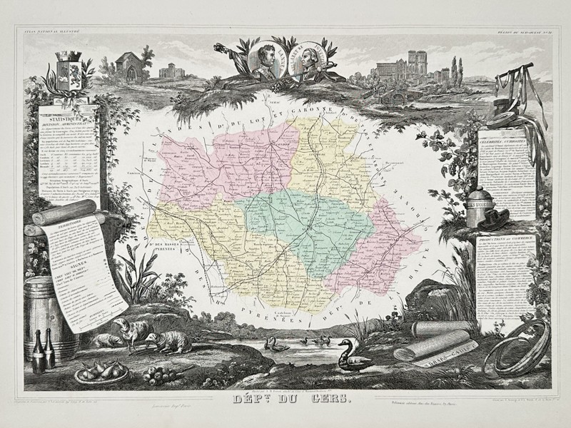 Victor Levasseur (1795–1862) – Map of the Department of Gers (France) – Hand-colored steel engraving (1852)