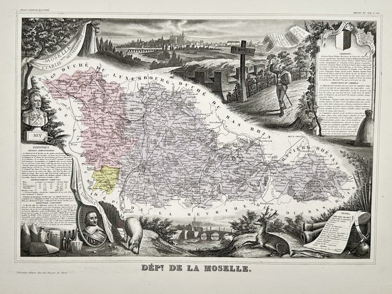Victor Levasseur (1795–1862) – Map of the Department of Moselle (France) – Hand-colored steel engraving (1852)