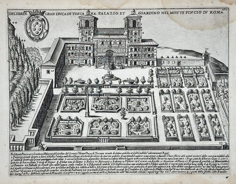 Giacomo Lauro (1550–1630) – Palazzo and Garden of the Grand Duke of Tuscany in Rome – Copper engraving (1620)