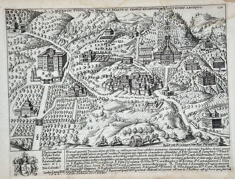 Giacomo Lauro (1550–1630) – Topographical View of the Palatine Hill and Gardens in Rome – Copper engraving (1620)