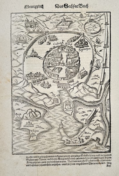 Sebastian Münster (1488–1552) – Bird’s-Eye View of Decemburg (from Das Geschütz Buch) – Woodcut (1550)