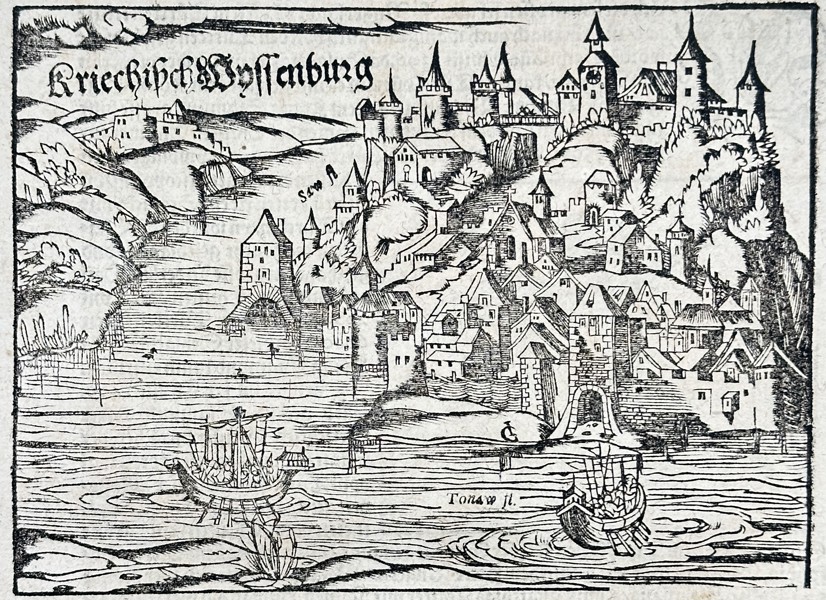 Sebastian Münster (1488–1552) – View of the Fortress of Griechisch Wessenburg (Belgrade) – Woodcut (1550)