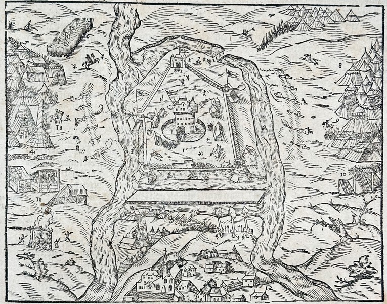 Sebastian Münster (1488–1552) – View of the Fortress of Tokay (Tokaj) in Hungary – Woodcut (1566)
