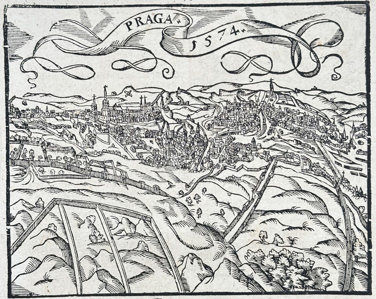 Sebastian Münster (1488–1552) – Bird’s-Eye View of the City of Prague – Woodcut (1574)