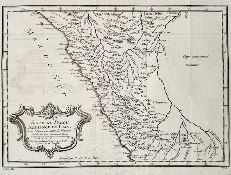Jacques Nicolas Bellin (1703–1772) – Map of the Audience of Lima in Peru – Copper engraving (1750)
