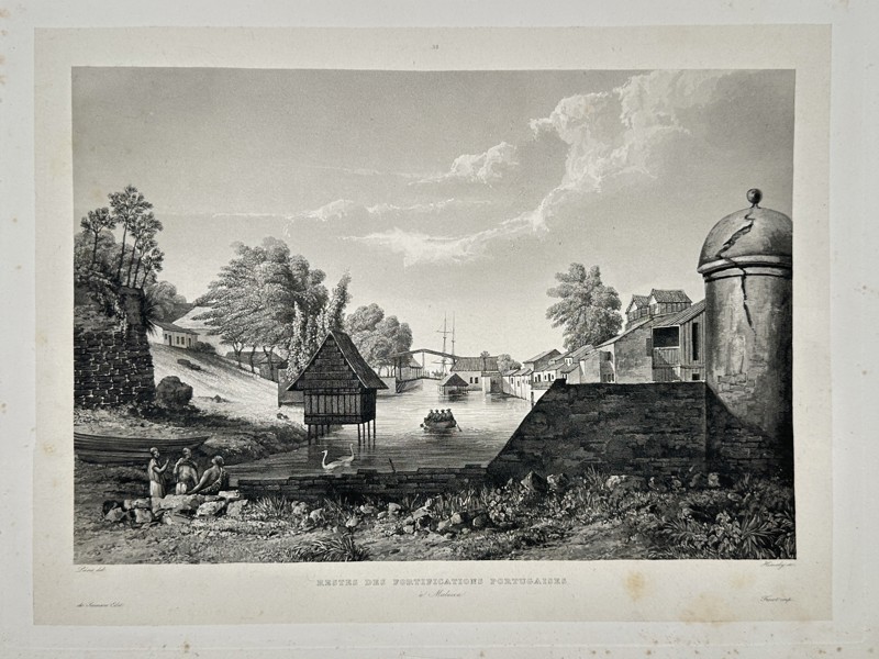 Barthélemy Lauvergne (1805–1878) – Entrance of the Portuguese Fortifications in South America – Steel engraving (1840)