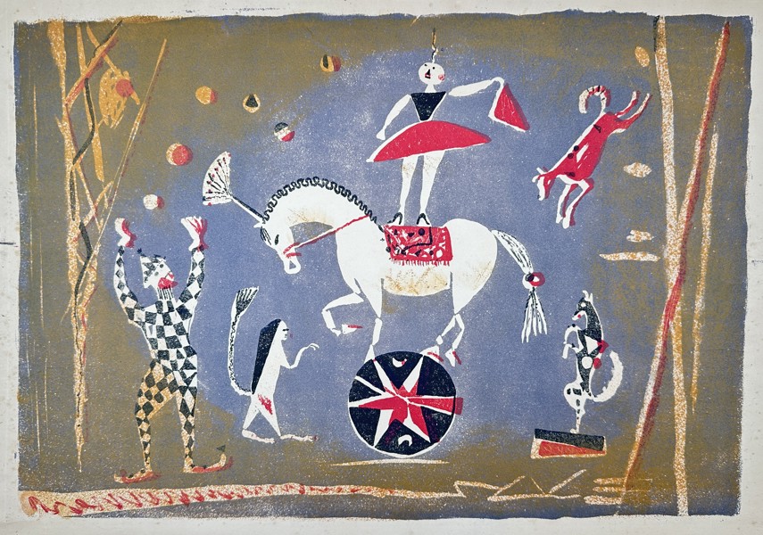 Judith Bledsoe (1928–2013) – Circus Scene – Color lithograph (1970)