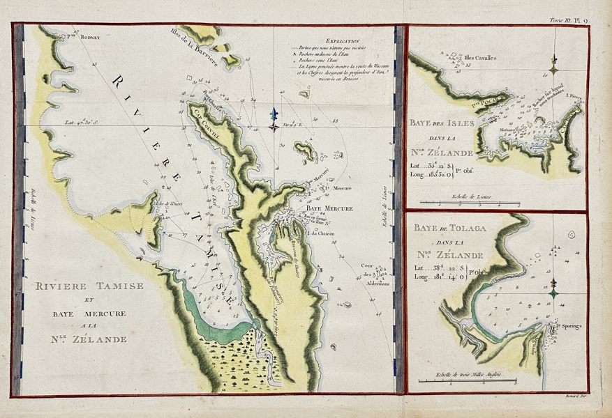 James Cook & Robert Bernard - Chart of Tamise River - Tolaga Bay - Mercure Bay - Bay of Islands - New Zeeland