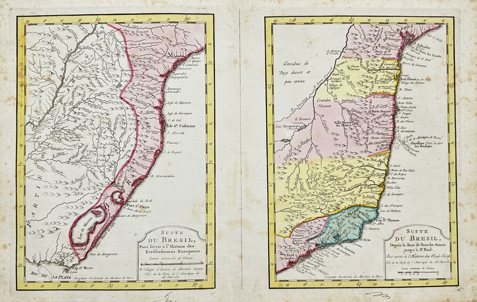 Jacques Nicolas Bellin - A. Krevelt - Set of 2 Maps - Suite Du Bresil - Brazil 