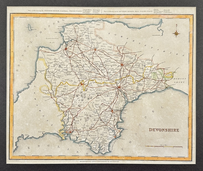 Samuel Lewis - Map of Devonshire - Devon - United Kingdom - Topographical Dictionary of England