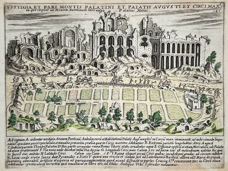 Giacomo Lauro (1550–1605) – View of the Palatine Hill and the Palace of Augustus – Engraving (1612–1641)