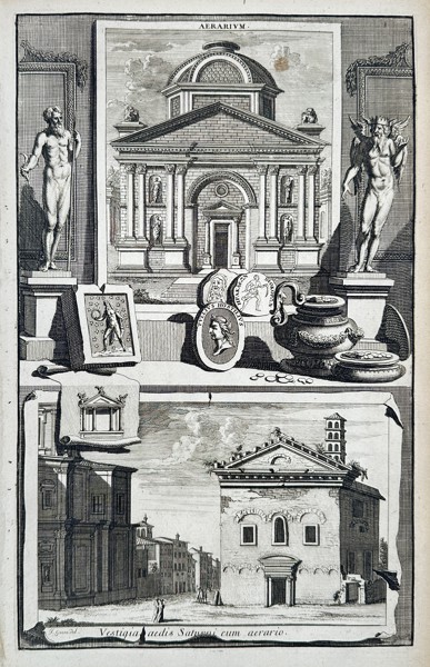 Jan Goeree (1670–1731) – Topographical Views of the Aerarium and Temple of Saturn – Engraving (1700–1730)