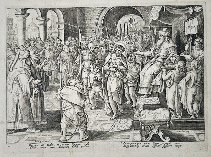 Adriaen Collaert (1560–1618) – Pilate Washing His Hands – Engraving (16th Century)
