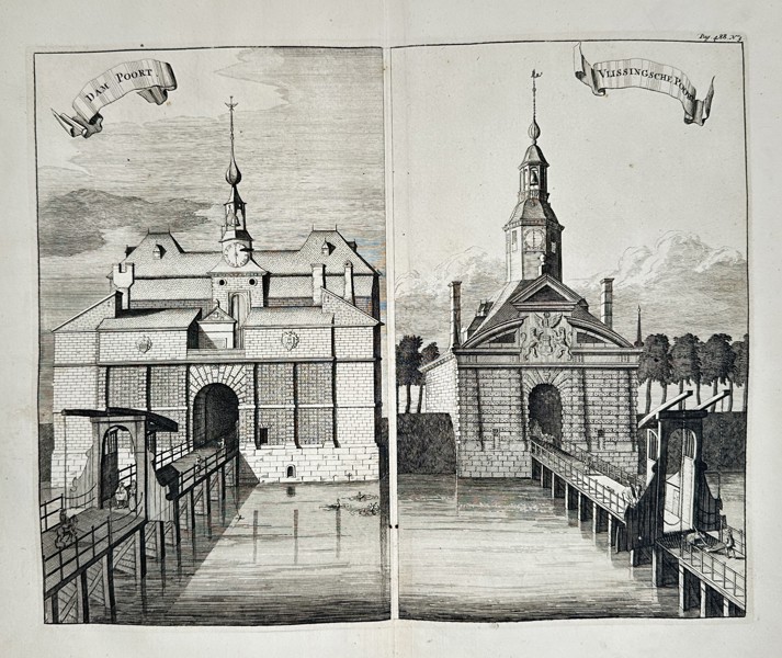 Daniel Stoopendaal (1672–1726) – The Dam Gate and the Vlissingen Gate – Copperplate engraving (18th Century)