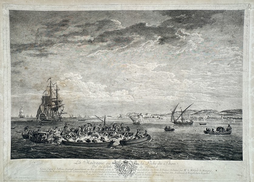 Charles Nicolas Cochin the Younger (1715–1790) – The Tuna Hunt – Copperplate engraving (18th Century)