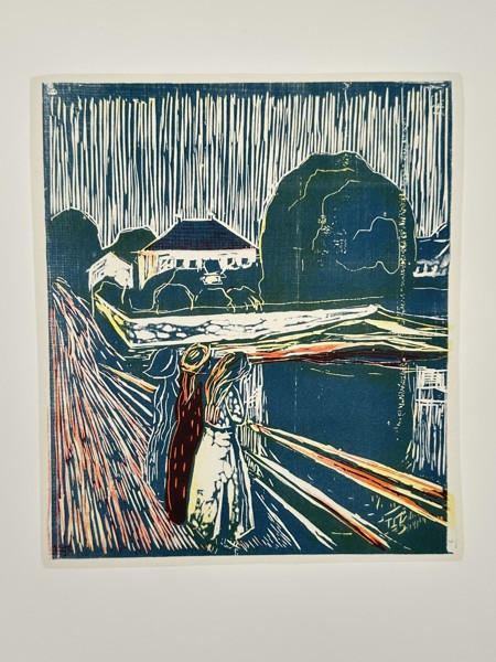 Edvard Munch (1863–1944) – The Girls on the Bridge (Pikene på broen) – Color Woodcut (20th Century)