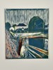 Edvard Munch (1863–1944) – The Girls on the Bridge (Pikene på broen) – Color Woodcut (20th Century)