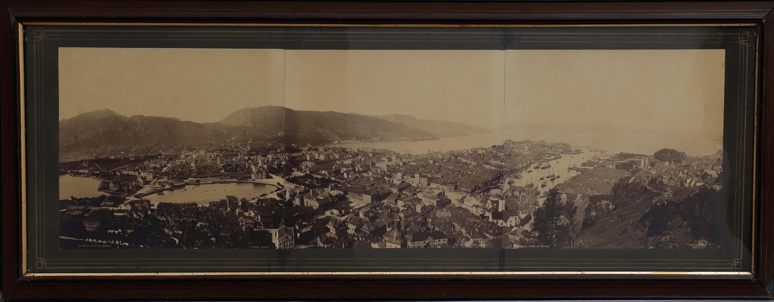 Knud Knudsen - Large Rare Panoramic photograph from Bergen, Norway - Engraving