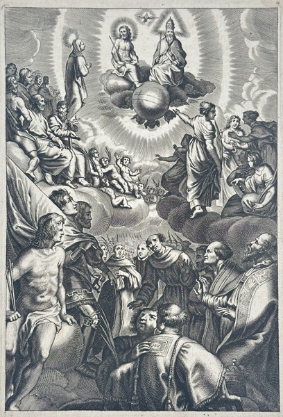 Cornelis Galle I (1576–1650) – Allegory of the Trinity and the Church Triumphant – Engraving (Circa 1600)