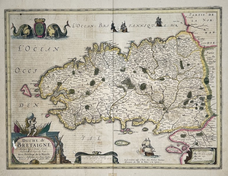 Gerardus Mercator (1512–1594) – Map of the Duchy of Brittany (Duché de Bretagne) – Brittany, France – Hand-colored copperplate engraving (17th Century)