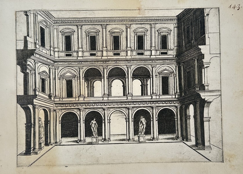 Giacomo Lauro (c. 1550–1605) – Courtyard of a Renaissance Palace (Cortile di Palazzo) – Copperplate engraving (17th Century)