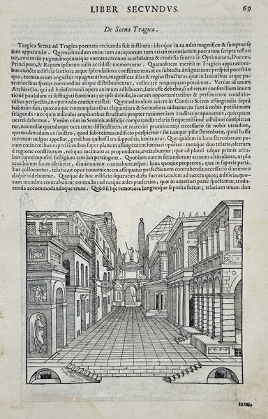 Sebastiano Serlio (1475–1554) – The Tragic Scene (Stage Set Design) – Woodcut (Circa 1545-1600)