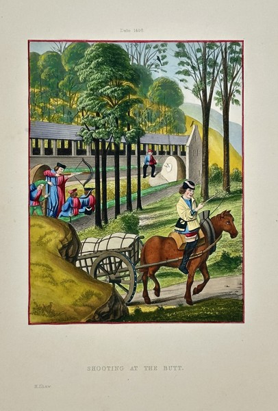 Henry Shaw (1800–1873) – Shooting at the Butt – Engraving, Hand-coloured (Circa 1843)