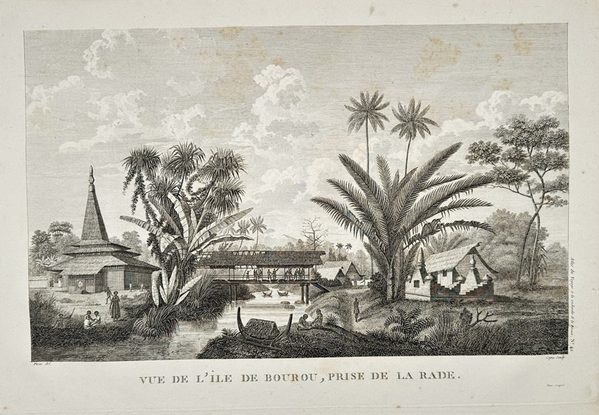 Jean Piron (Active 1790s) - View of the Isle of Buru from the Roadstead - Copperplate Engraving (Late 18th Century)