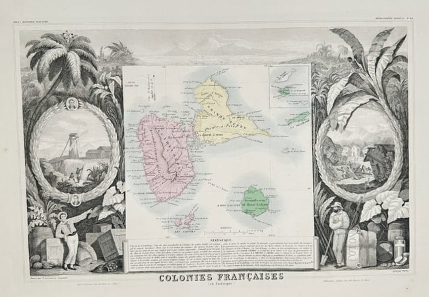 Victor Levasseur – Map of the French Colony of Guadeloupe – Steel engraving