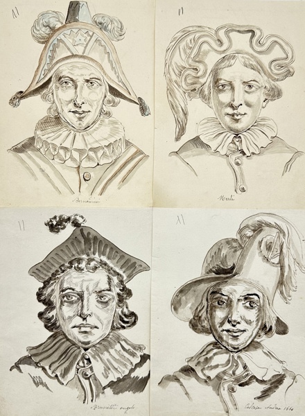 European school (XVIII) - Set of 4 Drawings - Portraits of Men