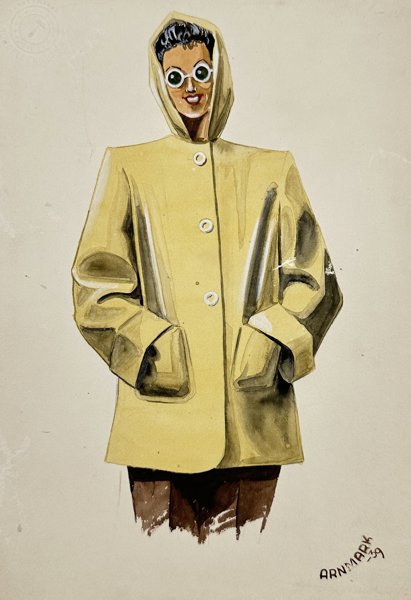 European School (XIX-XX) - Fashion Drawing - Portrait of a Young Woman in a Yellow Coat