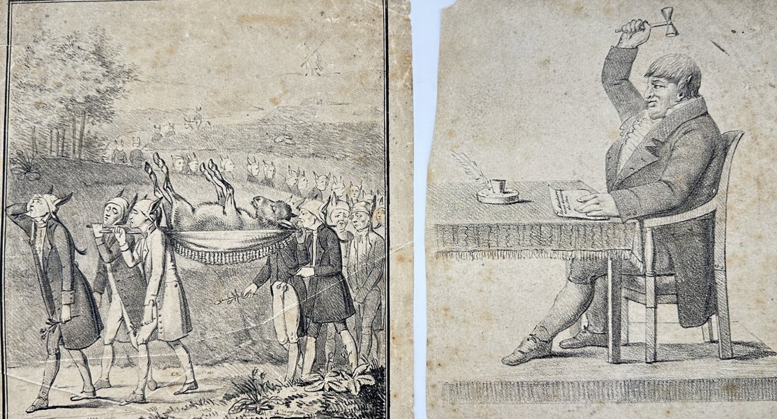 Unknown artist - Set of 2 Satirical Prints - L'enterrement de Martin