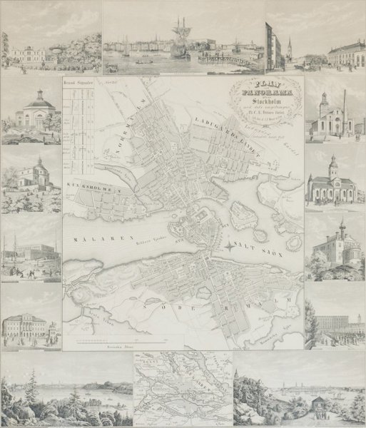 Europe, Sweden / Stockholm; Johan Fredrik Meyer / F. H. Dethleff - Plan och Panorama ofver Stockholm - 1661-1680