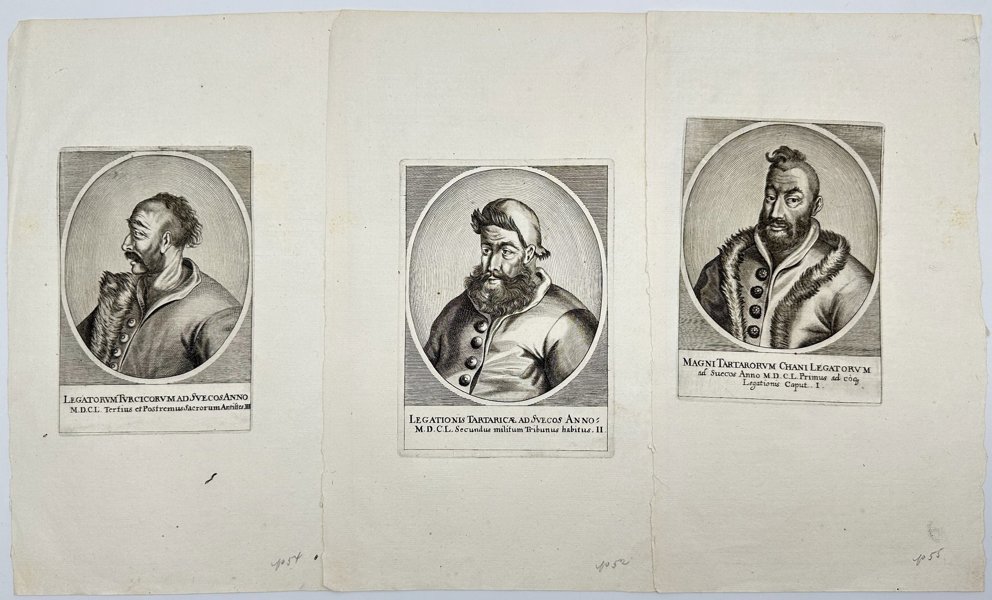 Matthäus I Merian (1593-1650) - Set of 3 Copper-plate Engravings - Portraits of Envoys of the Great Khan of the Tatars to the Swedes