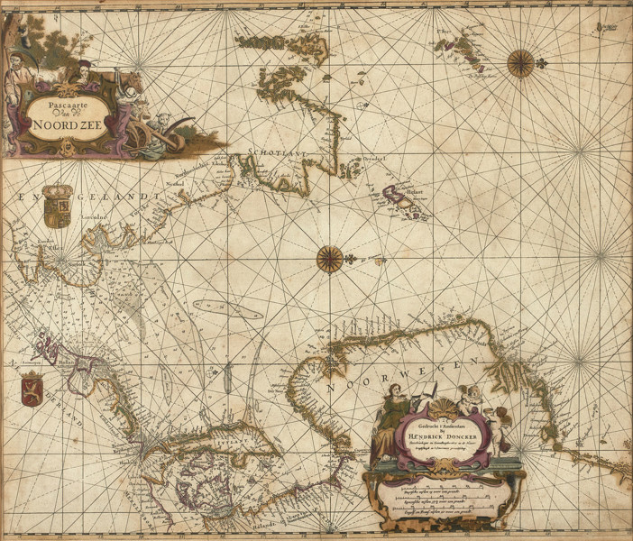 Hendrick Doncker (1626-1699) - Europe, Map of Denmark,  Sweden, Norway - North Sea - German Sea - "Pascaarte Van de Nordzee" 