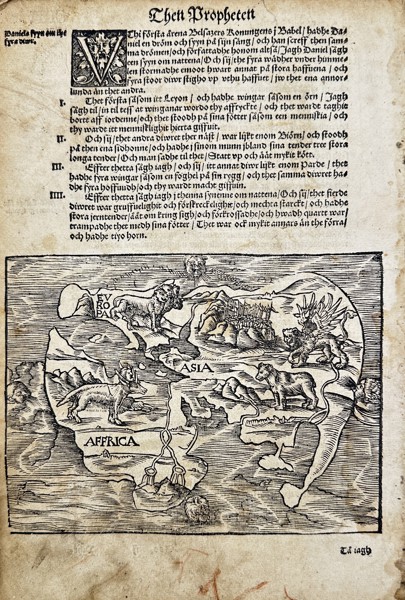 Gustaf Vasa - Antique Woodcut - Gustaf Vasa's Bible - World Map